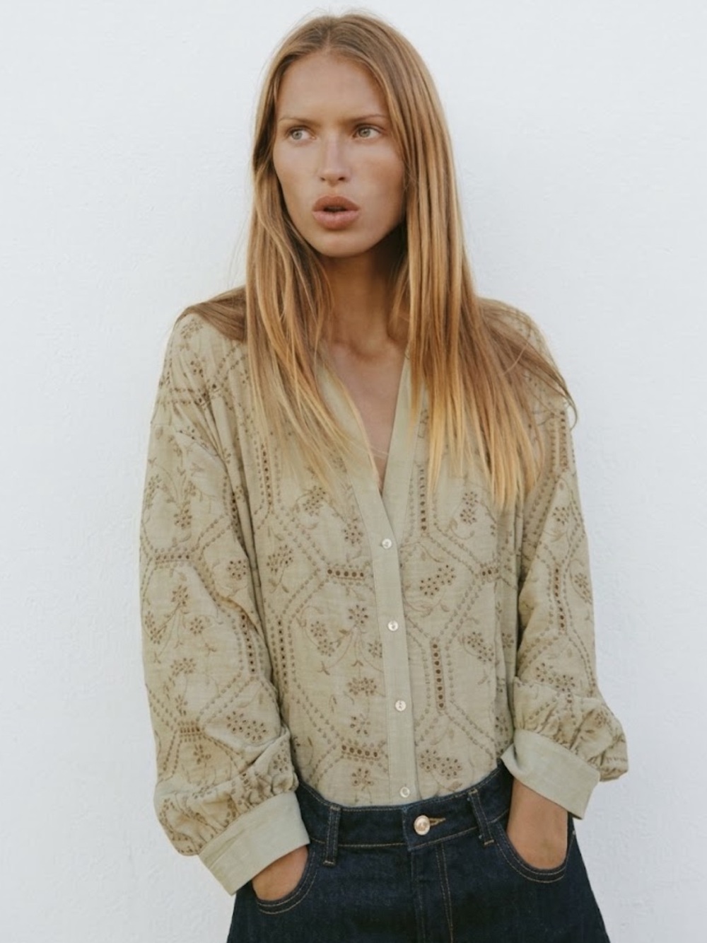 NWT Zara Woman Bloggers Fav Embroidery EMBROIDERED EYELET SHIRT Top Size M